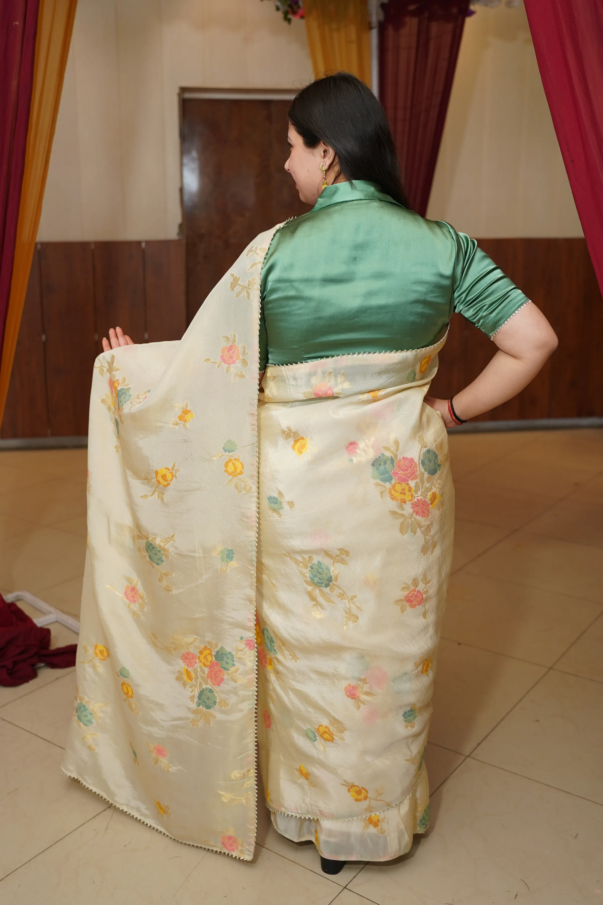 Mystic Meadow Pre-Draped Saree with Blouse