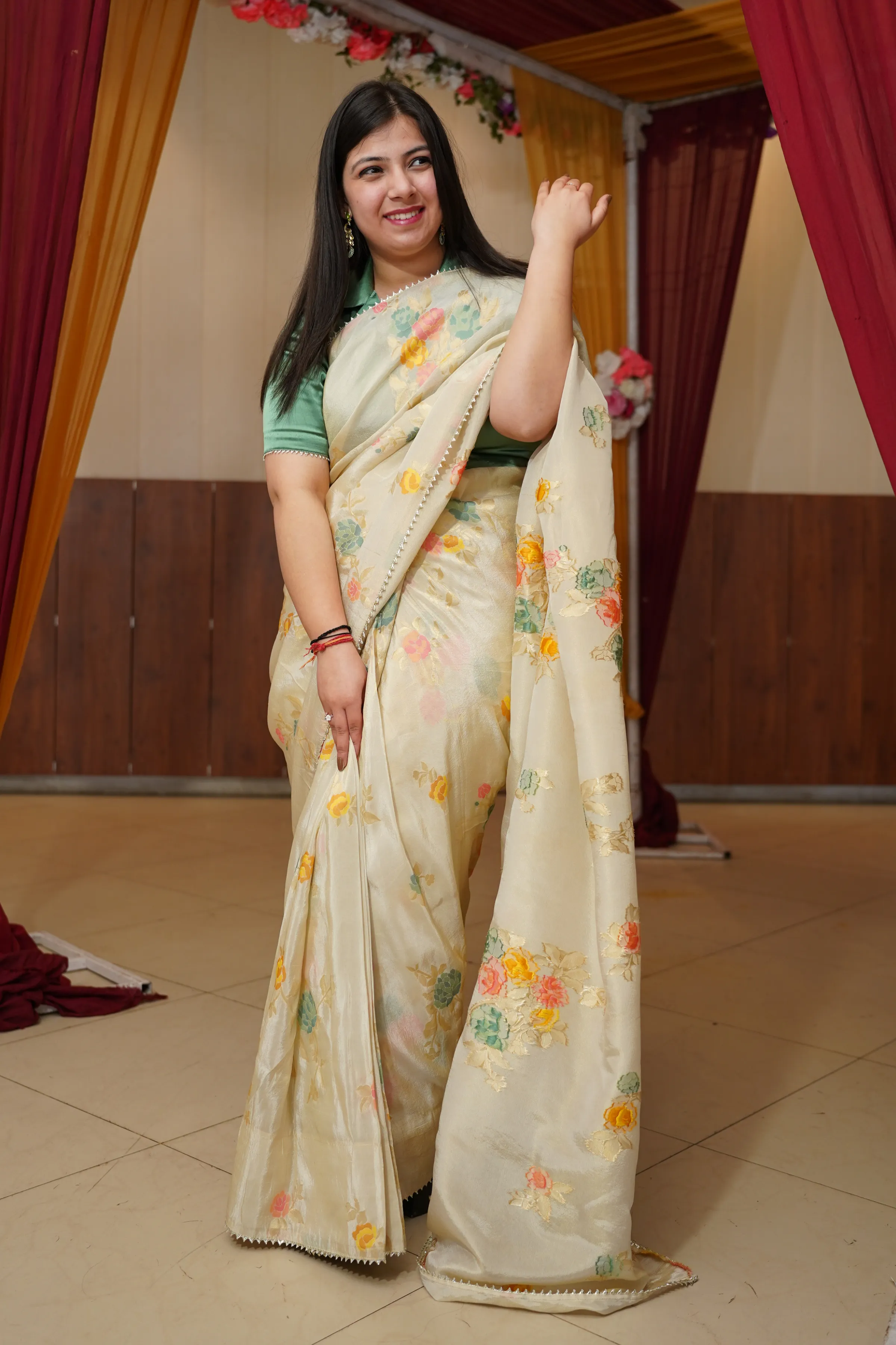 Mystic Meadow Pre-Draped Saree with Blouse