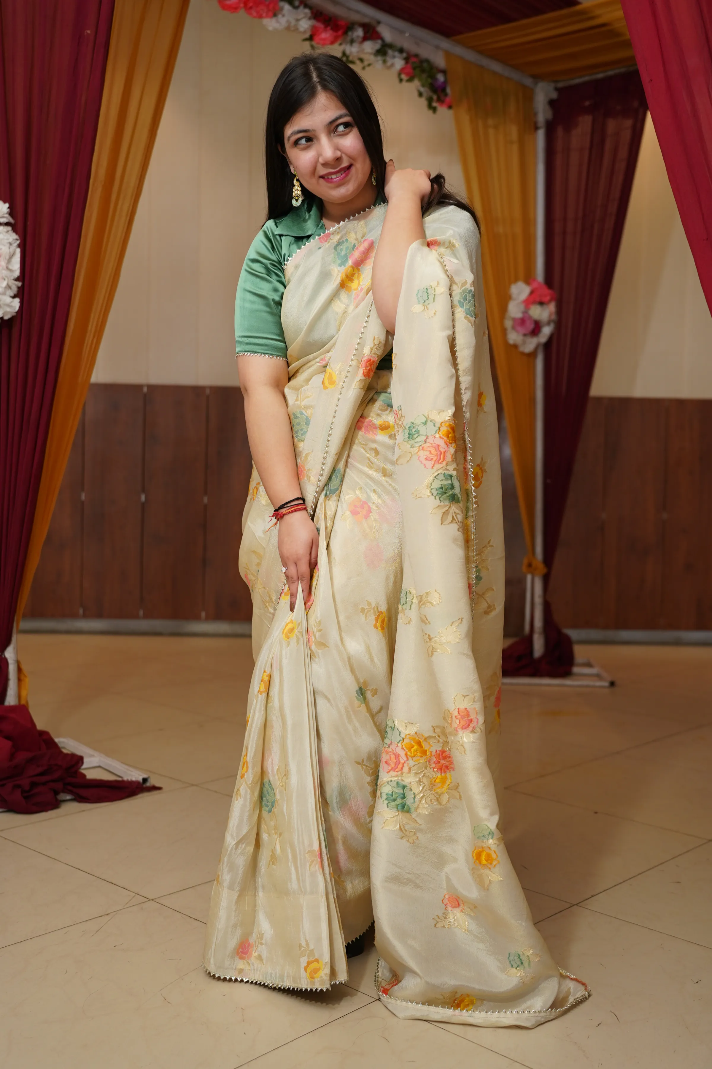 Mystic Meadow Pre-Draped Saree with Blouse