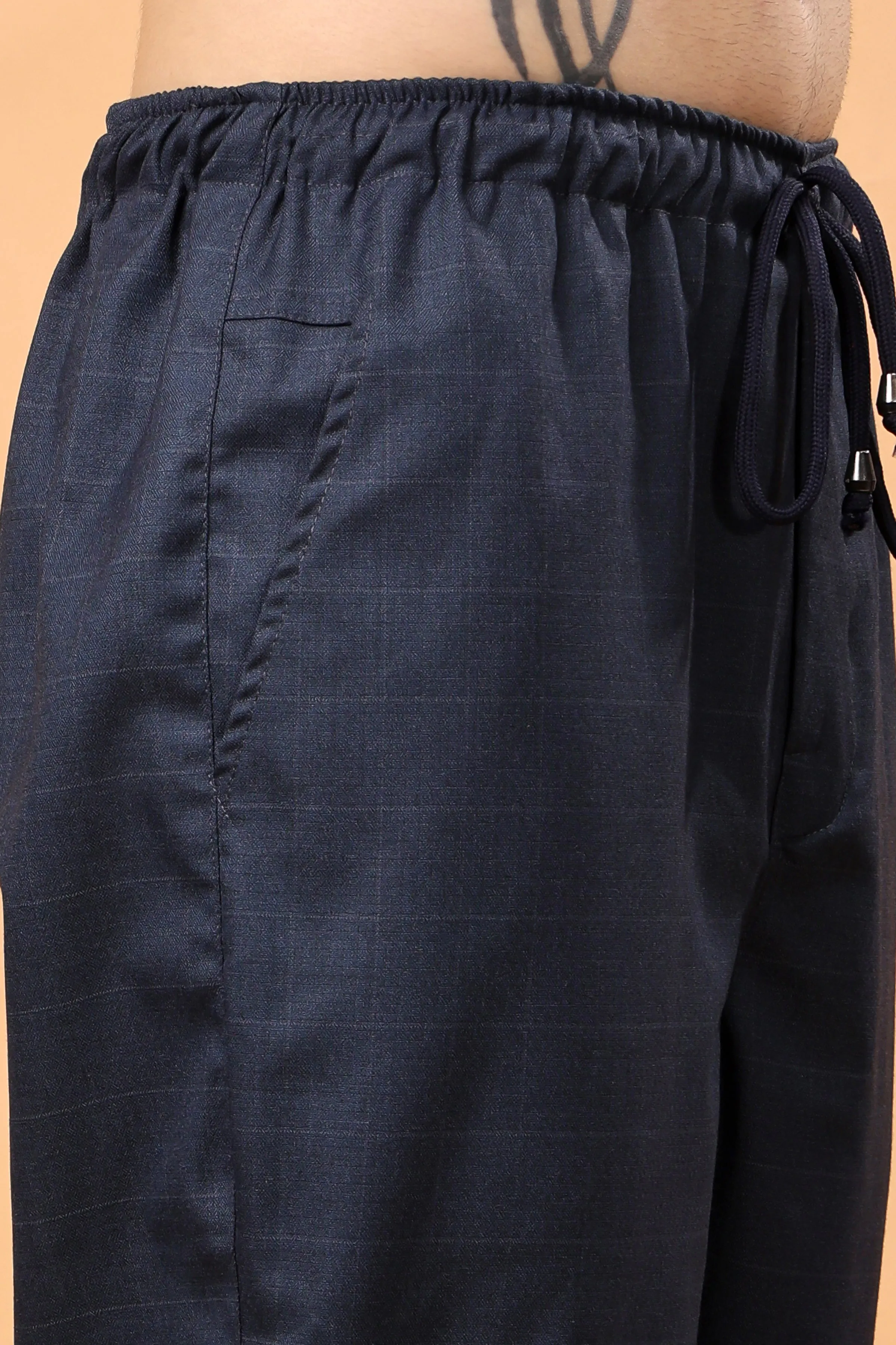 Navy Blue Checked Stretch Cargo