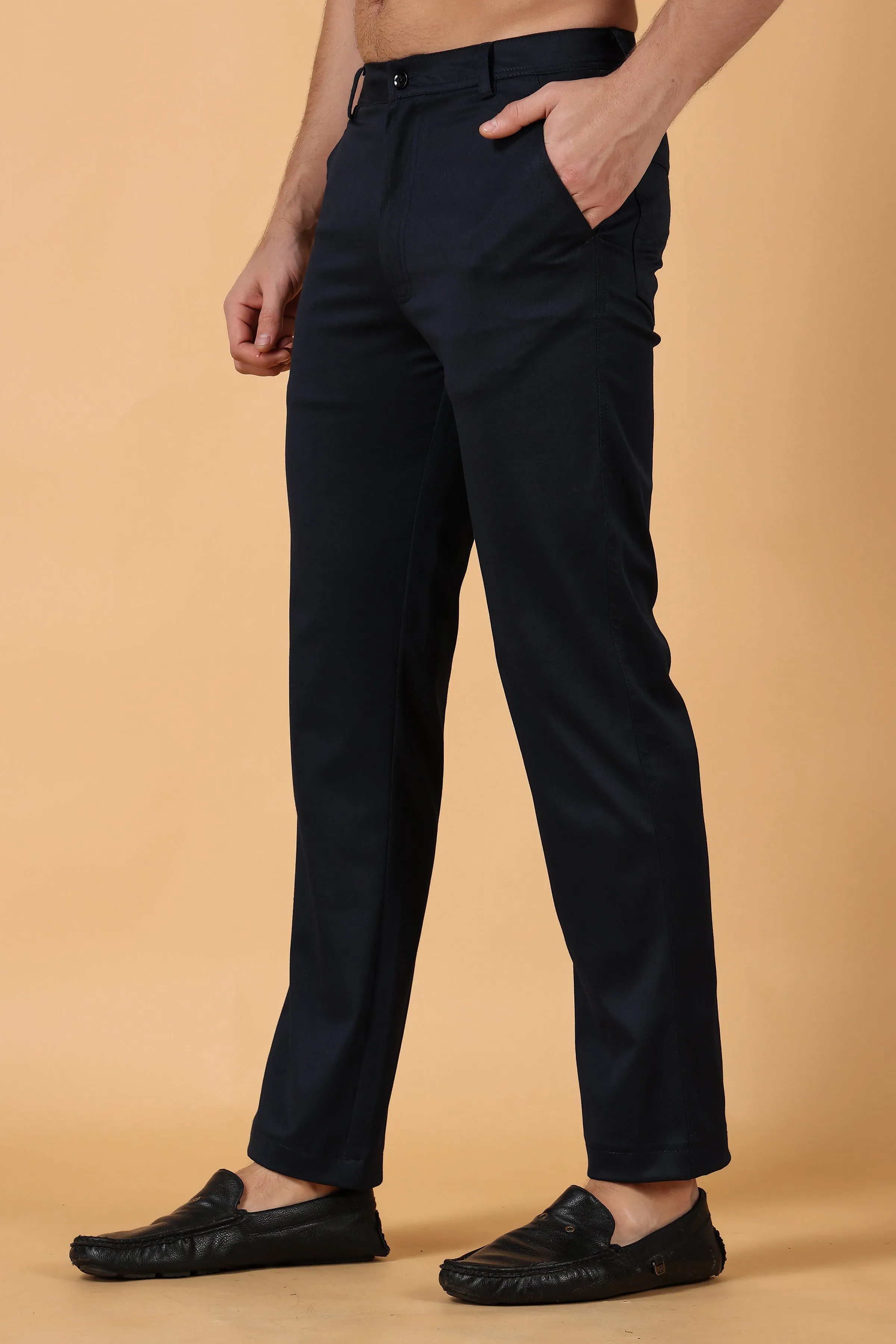 Navy Blue Cotton Lycra Chinos