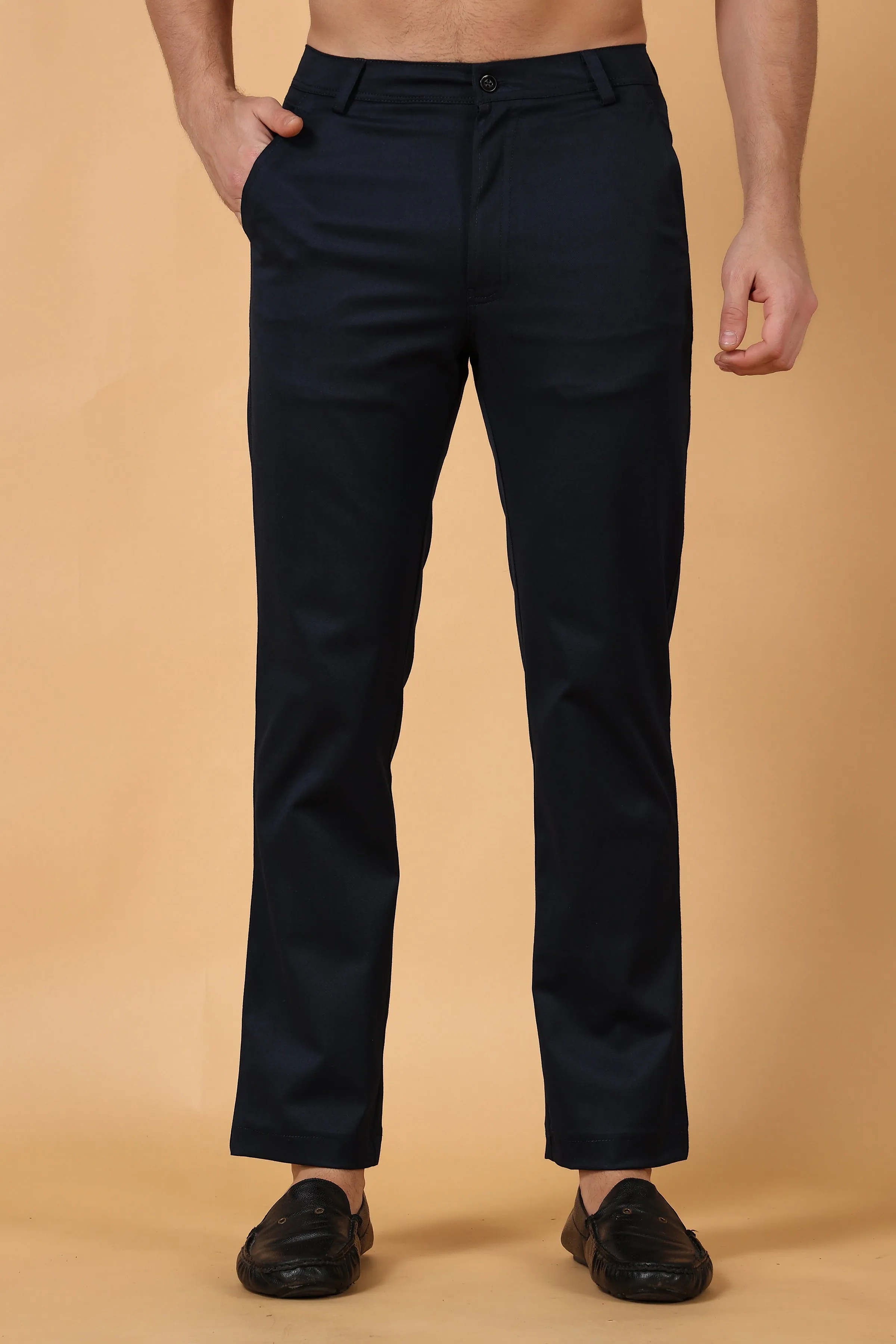 Navy Blue Cotton Lycra Chinos