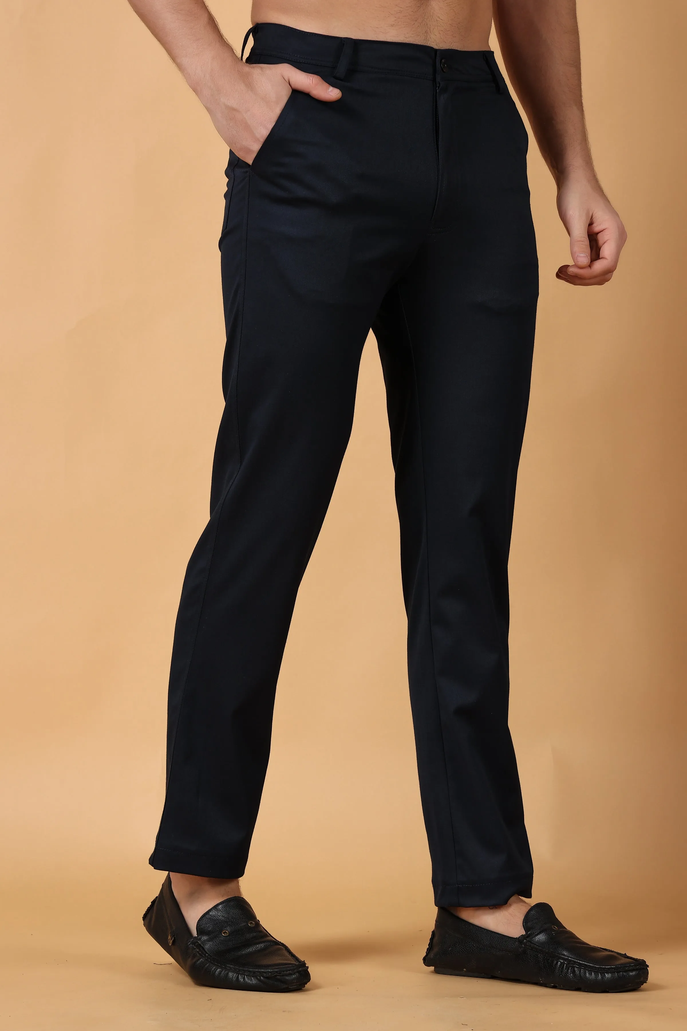 Navy Blue Cotton Lycra Chinos