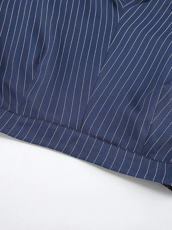 Navy Blue Striped Long Pants