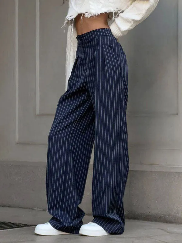 Navy Blue Striped Long Pants