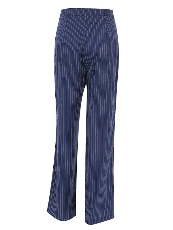 Navy Blue Striped Long Pants