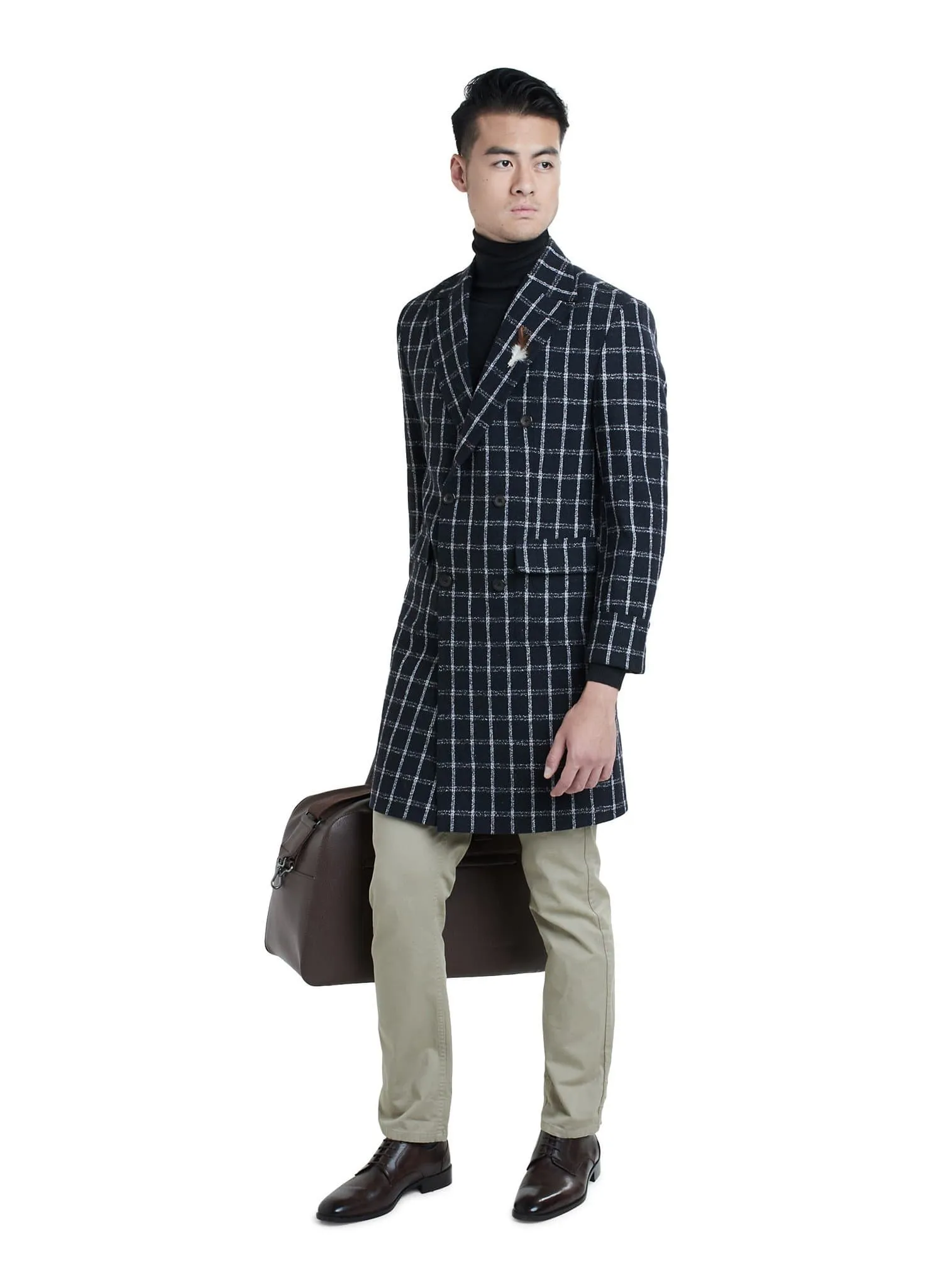 Navy Windowpane Coat