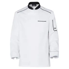 Néospirit Long Sleeve White Kitchen Coat with Black Piping - MOLINEL