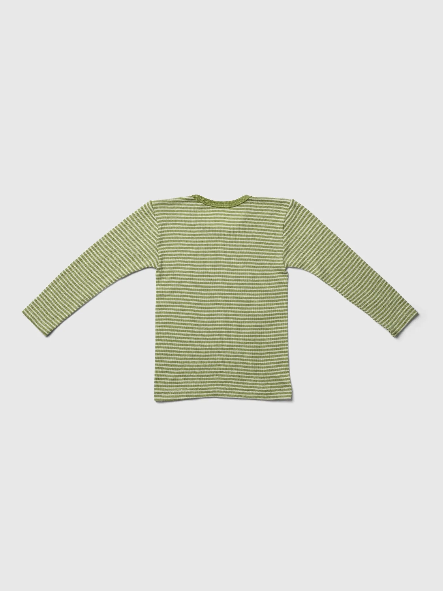 organic merino wool and silk kids shirt - green/natural stripe