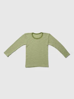 organic merino wool and silk kids shirt - green/natural stripe