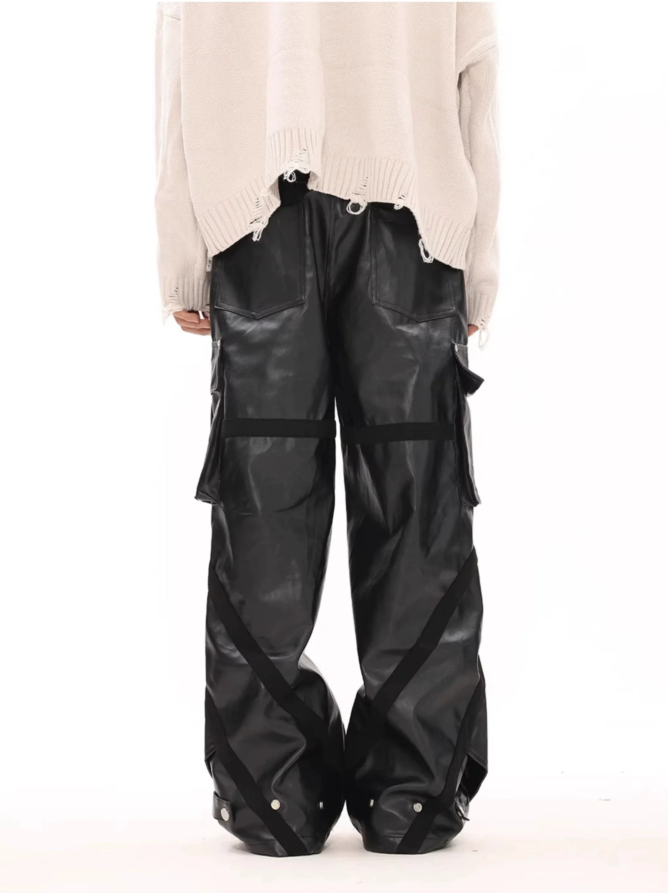 Oversized Cargo Pocket Faux Leather Pants