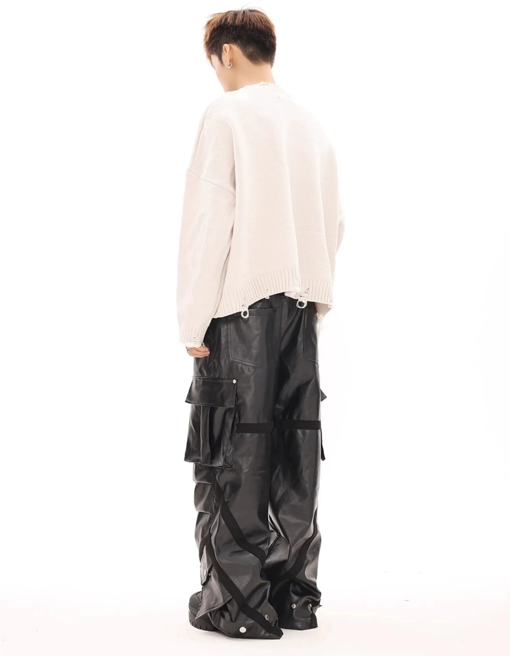 Oversized Cargo Pocket Faux Leather Pants