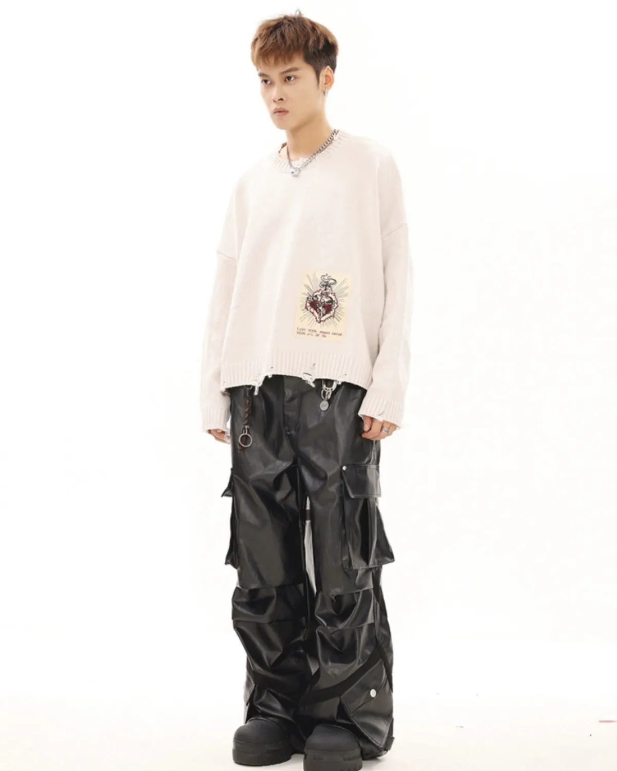 Oversized Cargo Pocket Faux Leather Pants