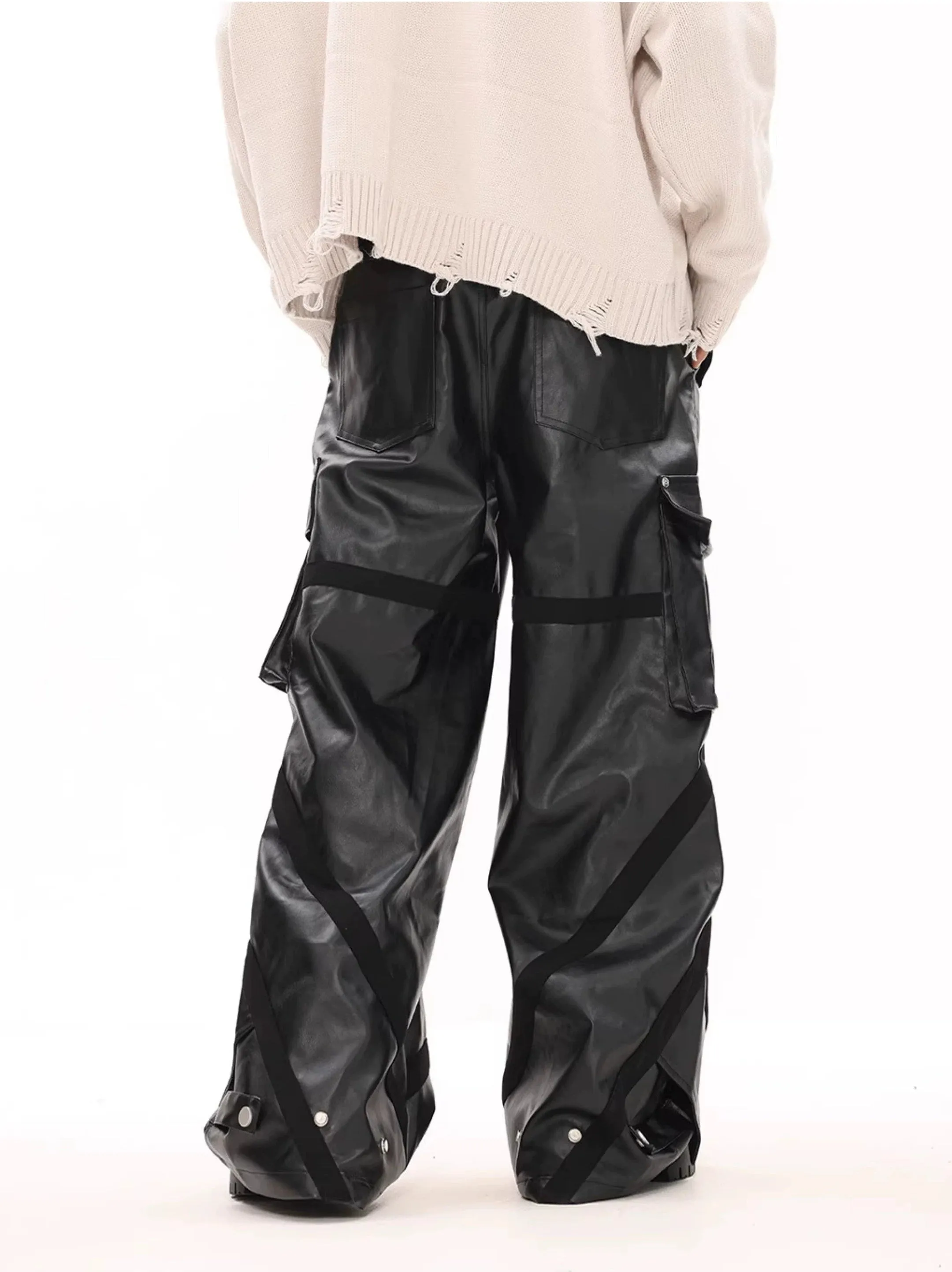 Oversized Cargo Pocket Faux Leather Pants