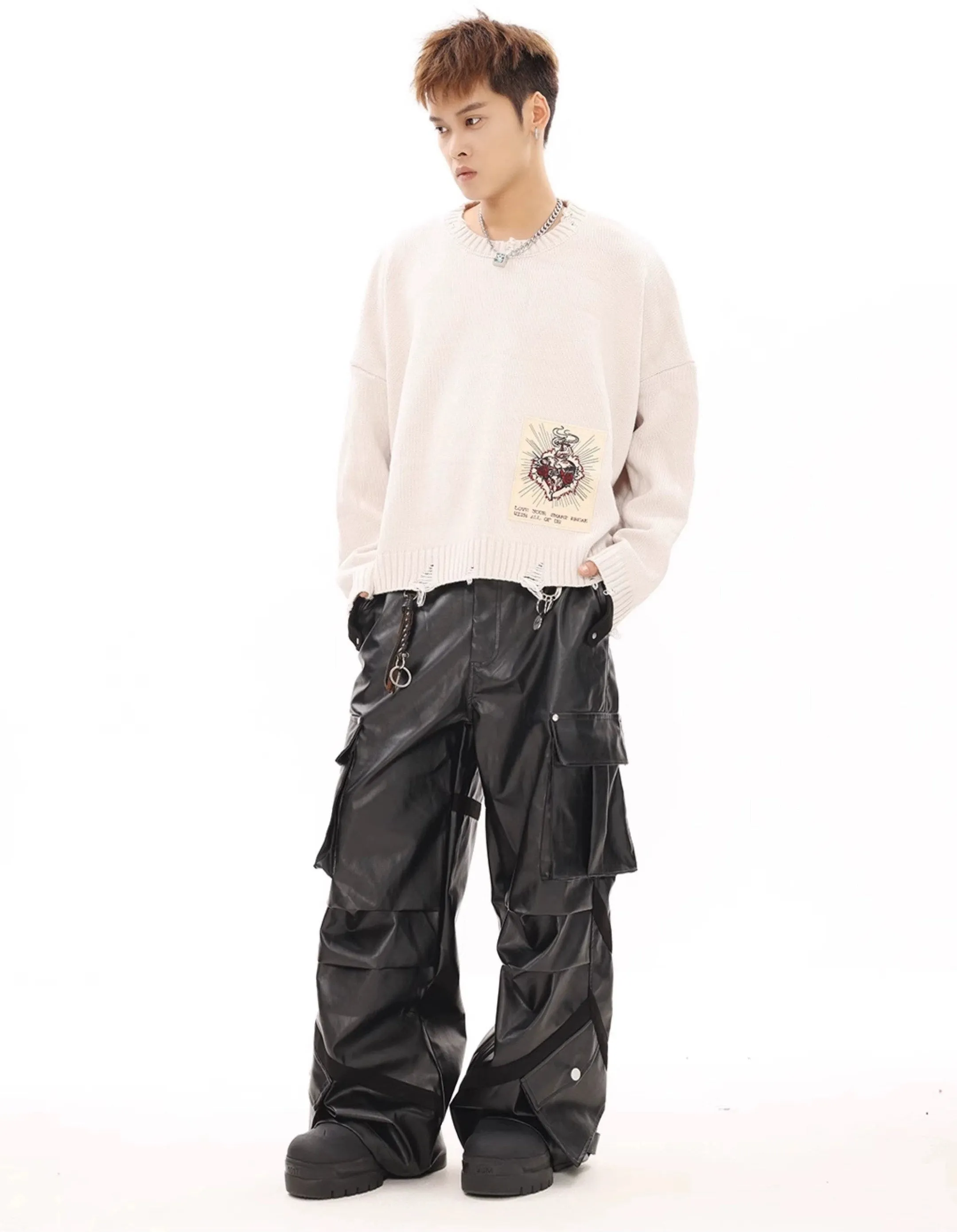 Oversized Cargo Pocket Faux Leather Pants