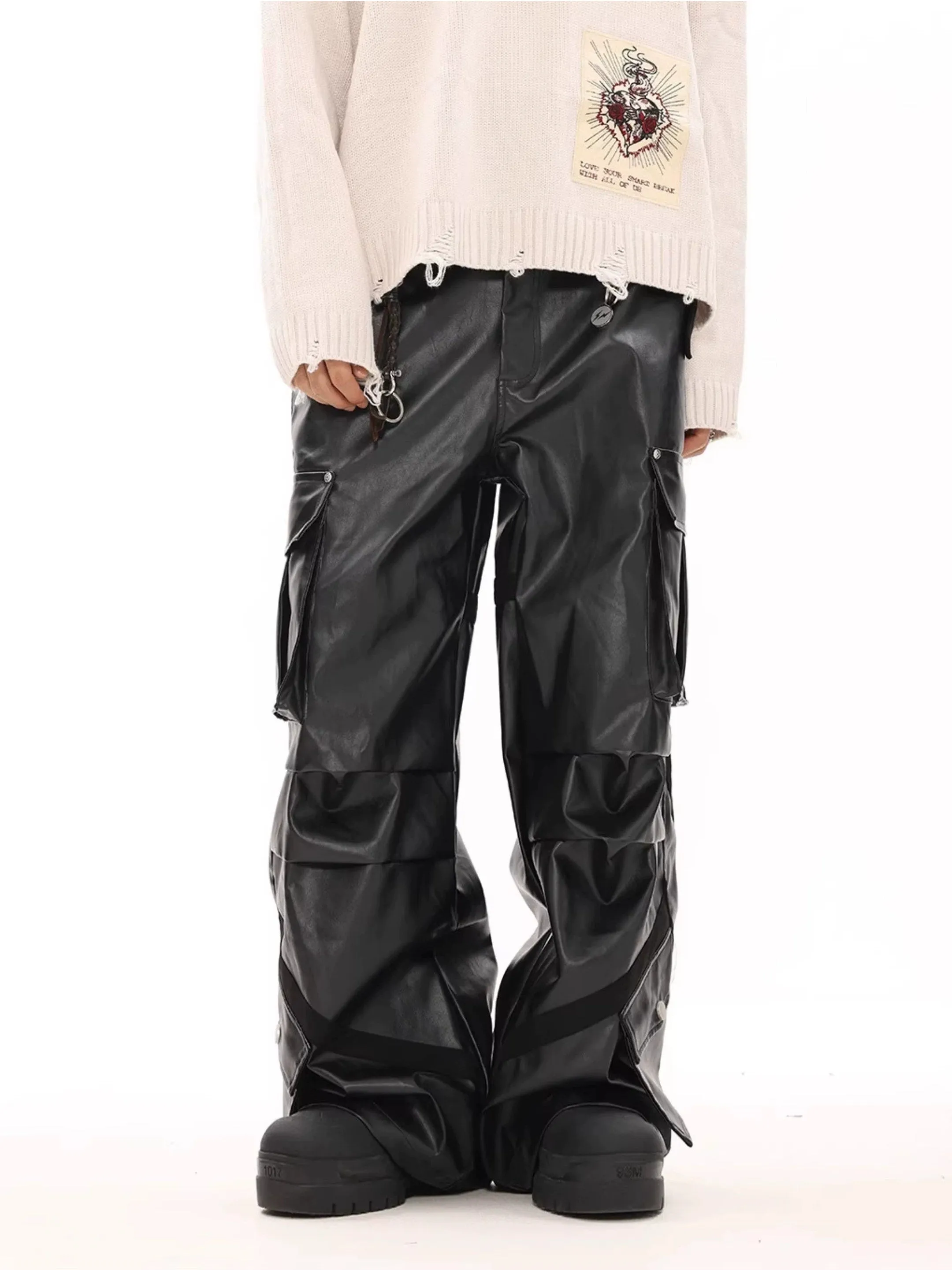 Oversized Cargo Pocket Faux Leather Pants