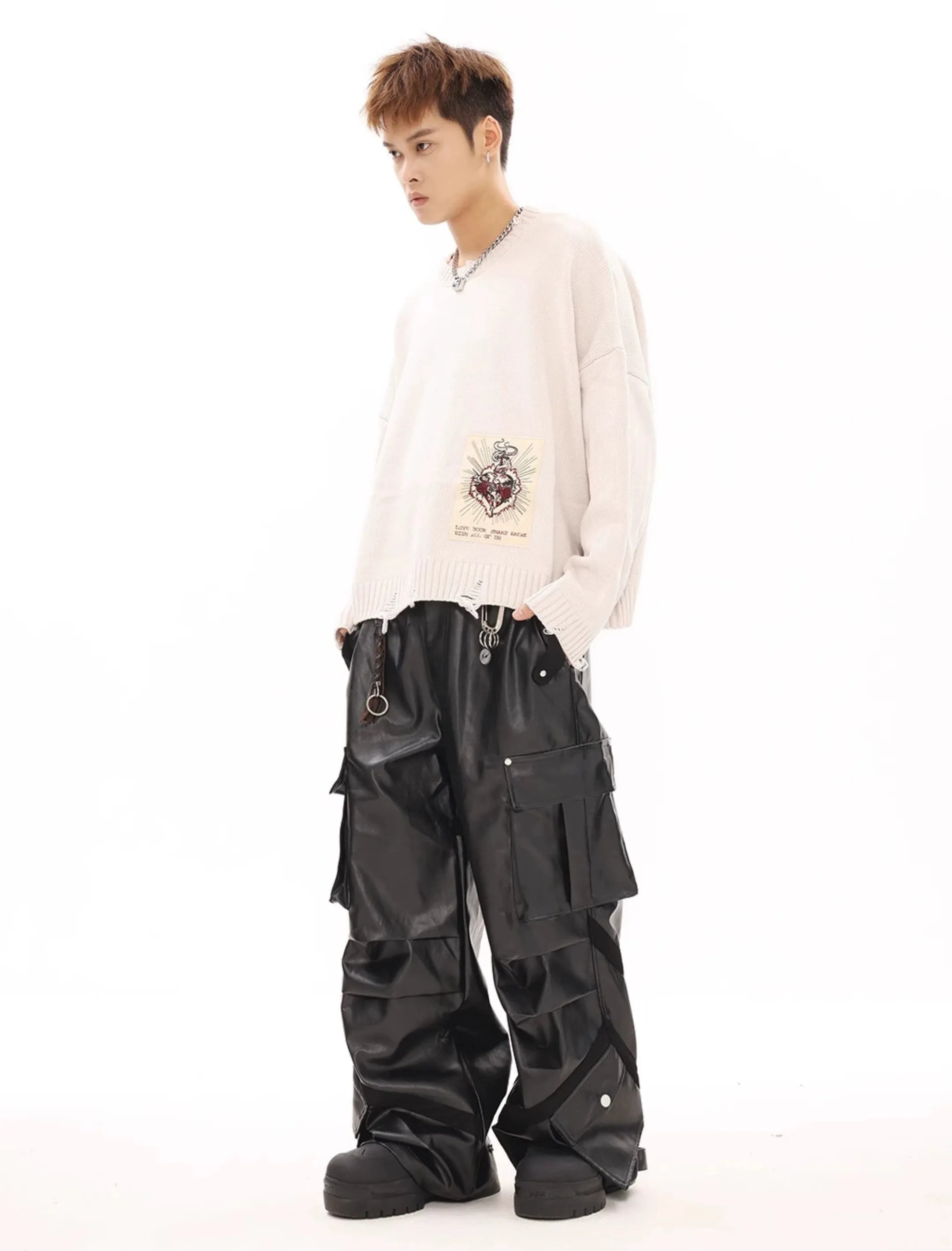 Oversized Cargo Pocket Faux Leather Pants