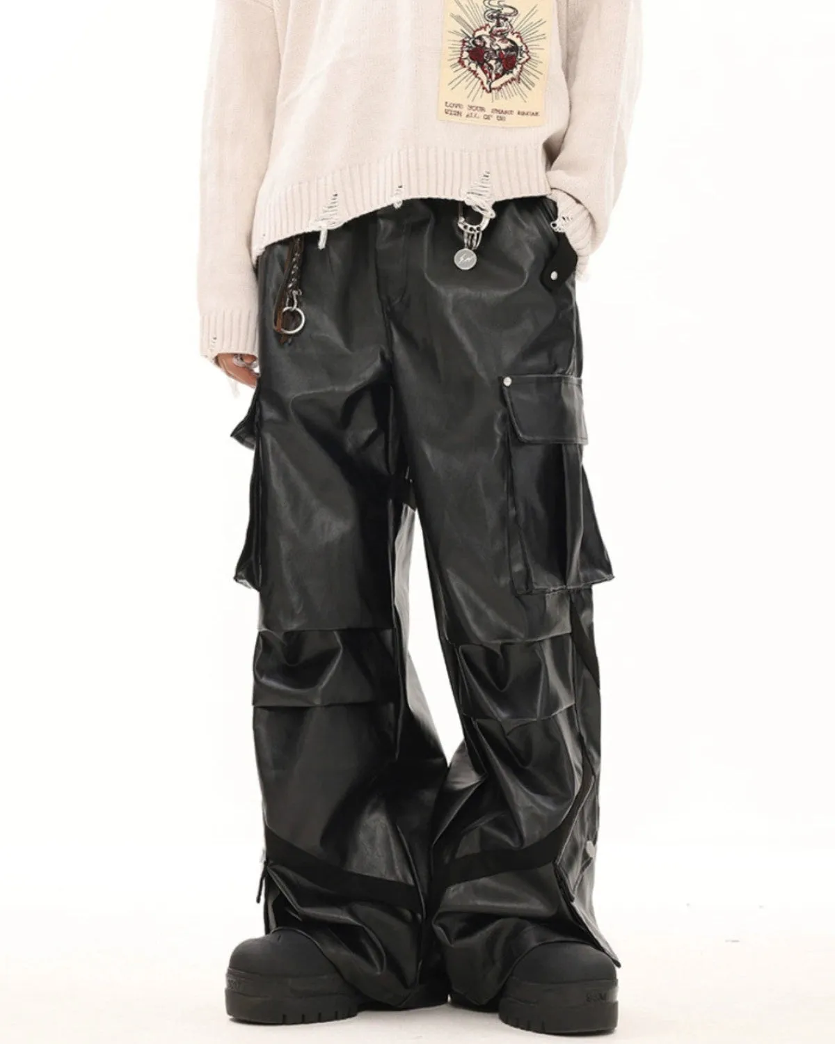 Oversized Cargo Pocket Faux Leather Pants