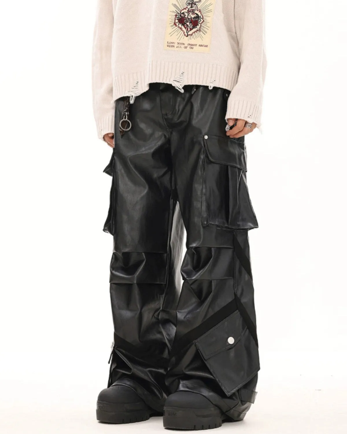 Oversized Cargo Pocket Faux Leather Pants