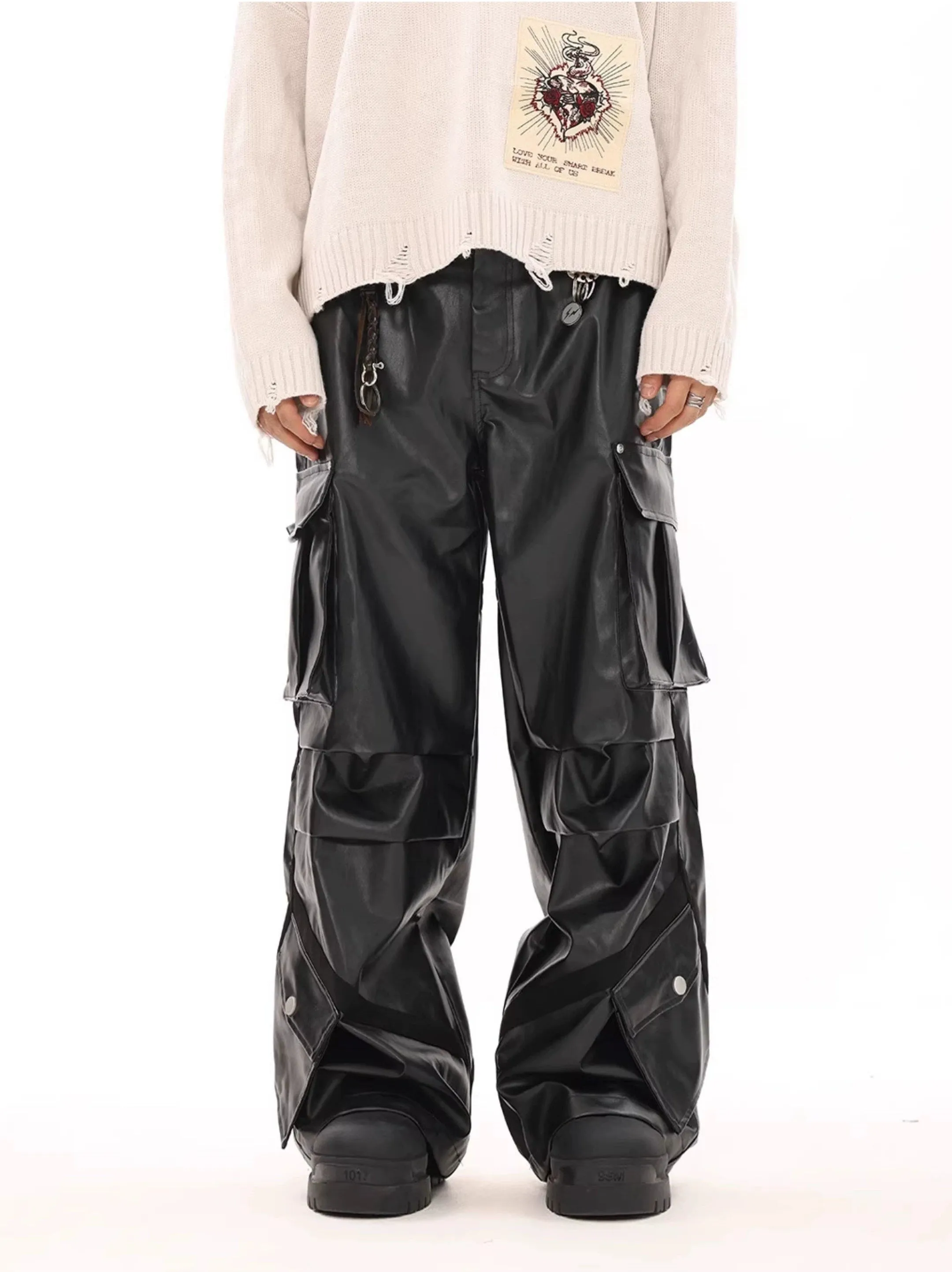 Oversized Cargo Pocket Faux Leather Pants