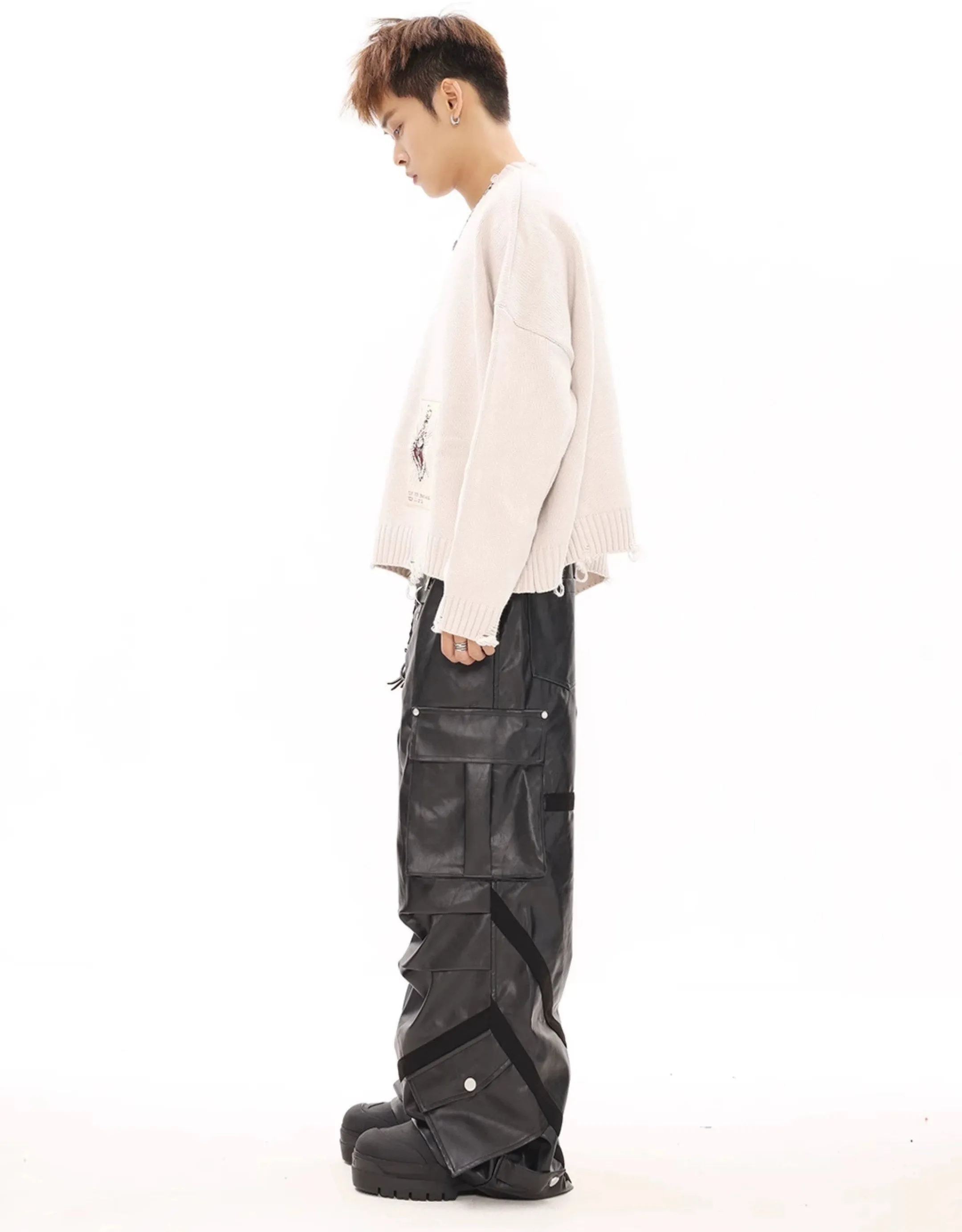 Oversized Cargo Pocket Faux Leather Pants