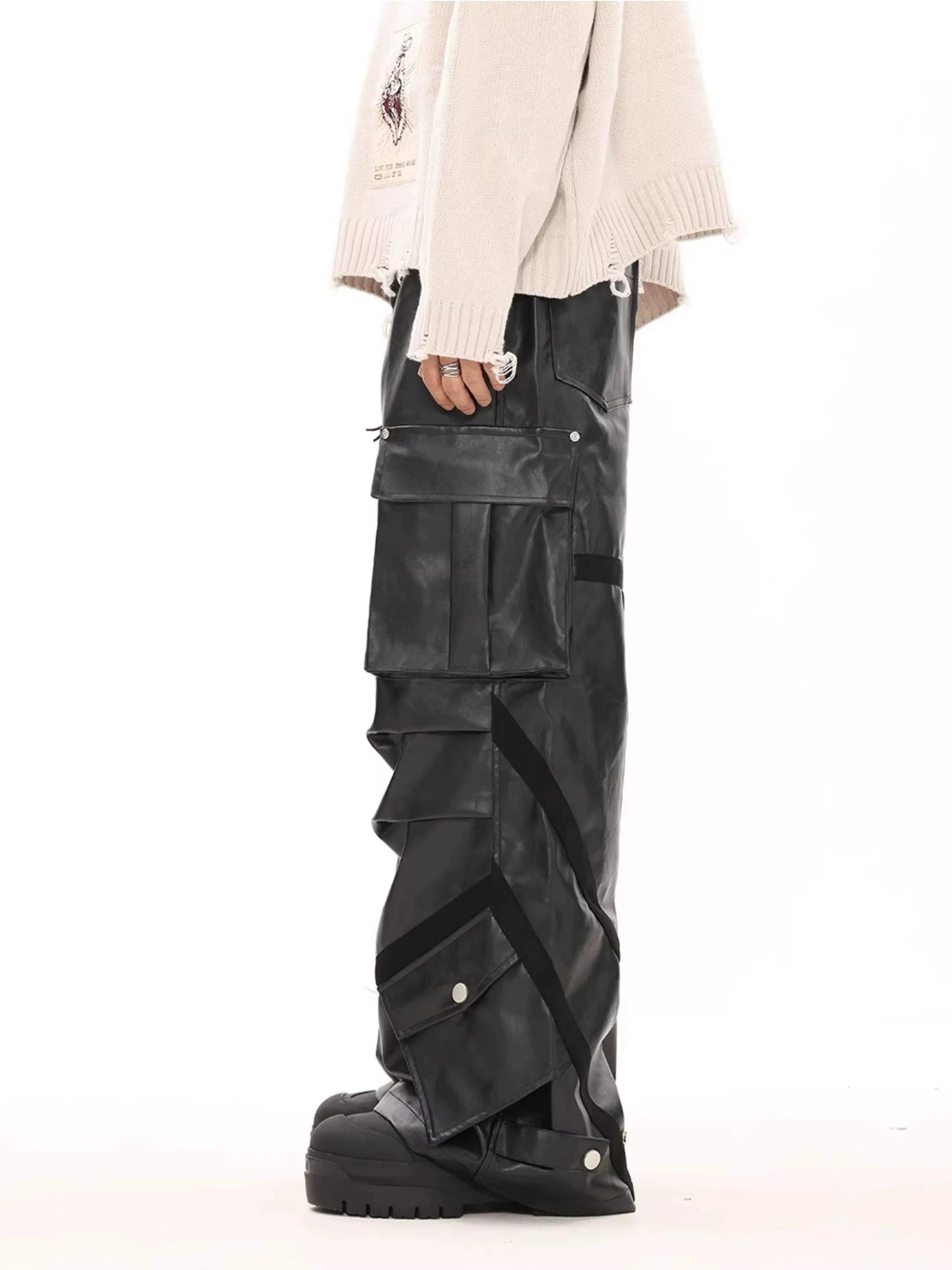 Oversized Cargo Pocket Faux Leather Pants