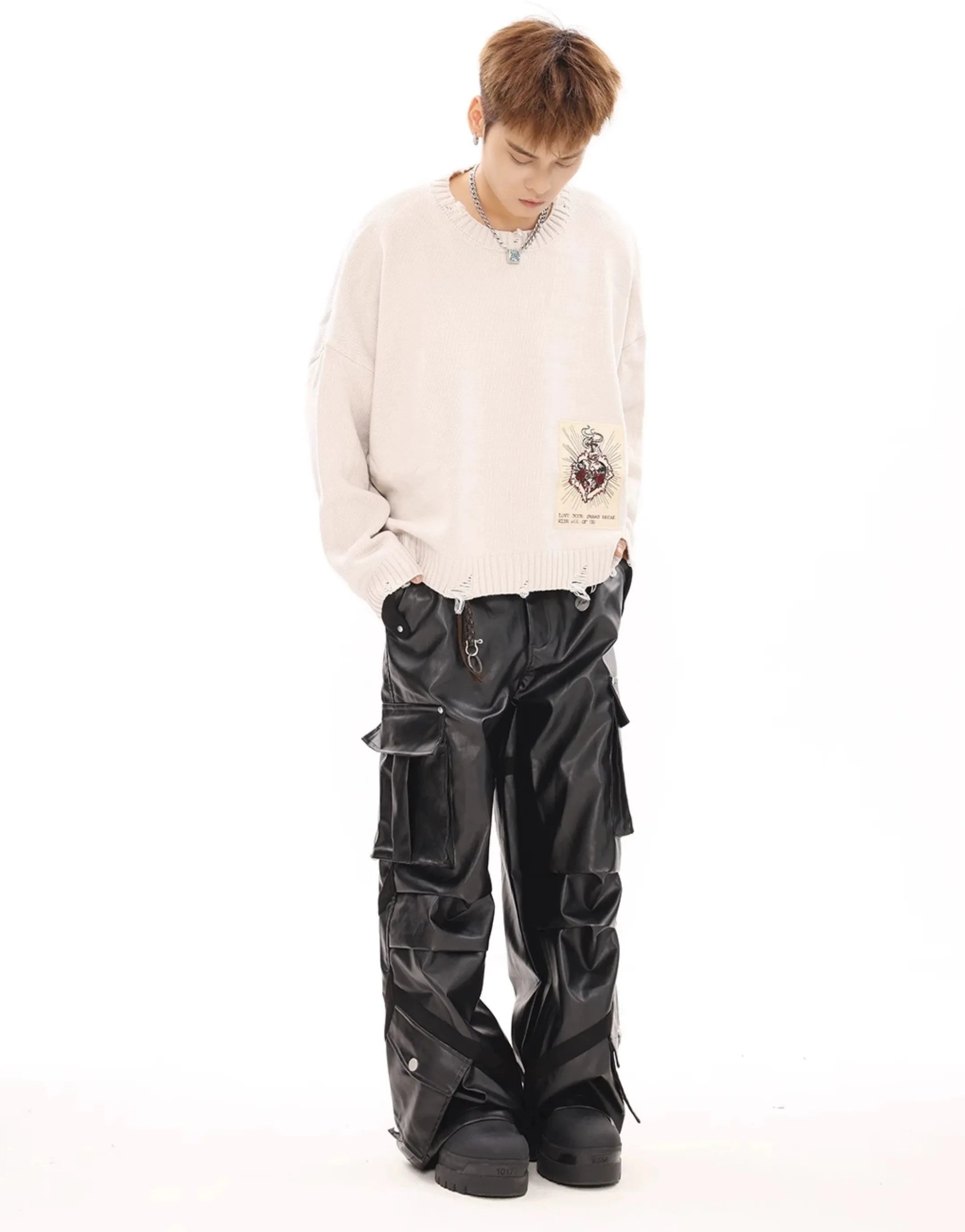 Oversized Cargo Pocket Faux Leather Pants