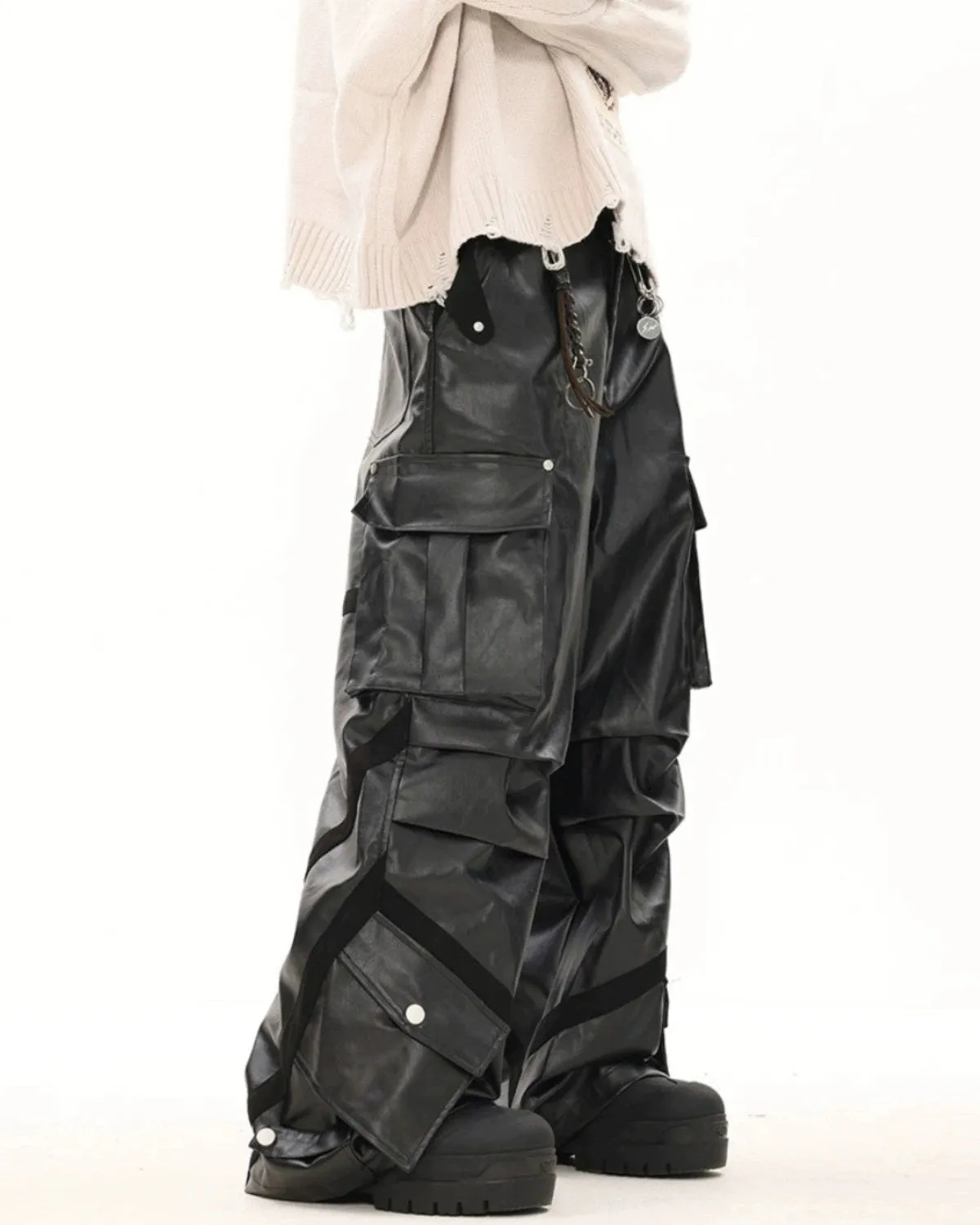 Oversized Cargo Pocket Faux Leather Pants