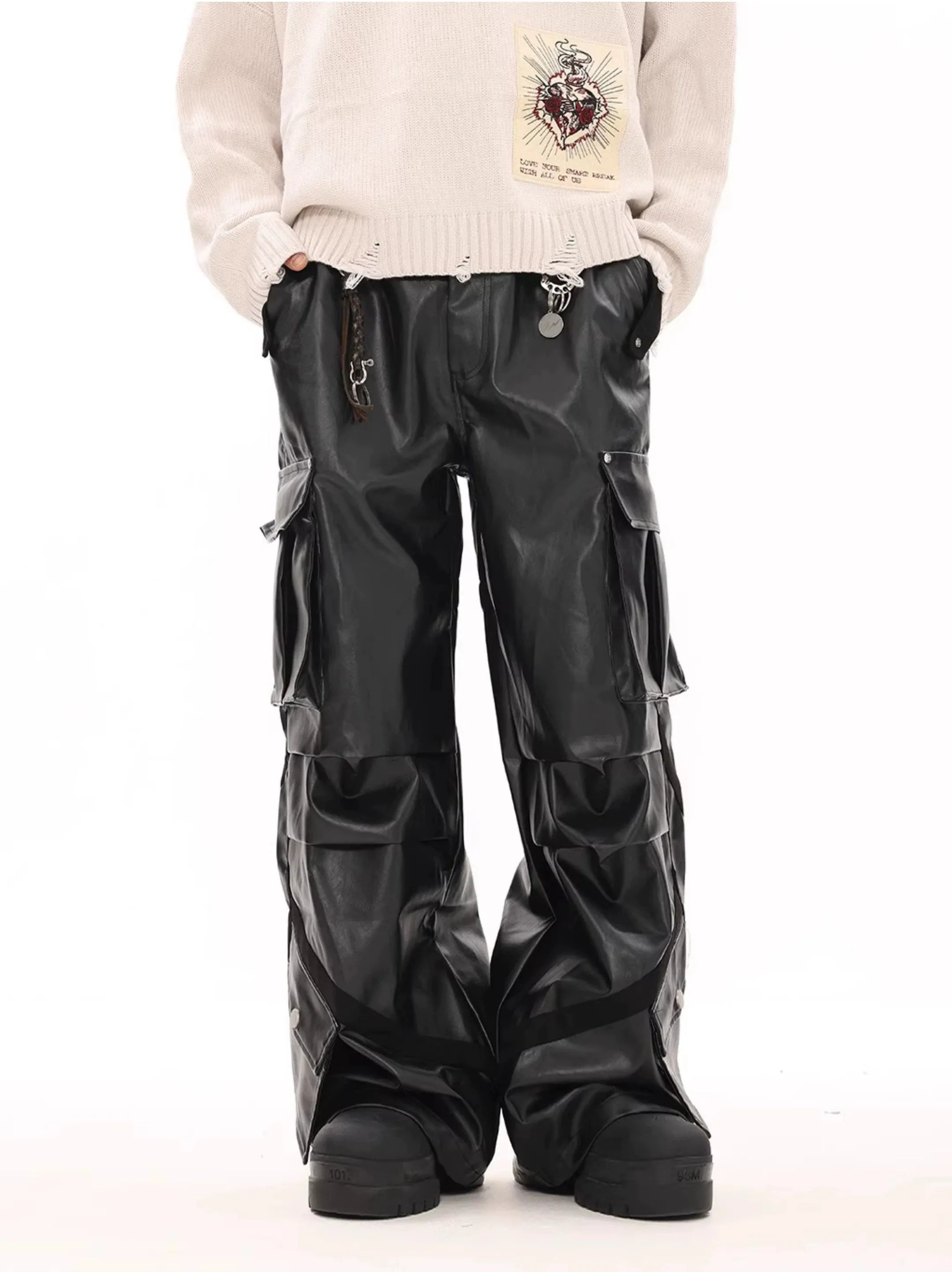 Oversized Cargo Pocket Faux Leather Pants