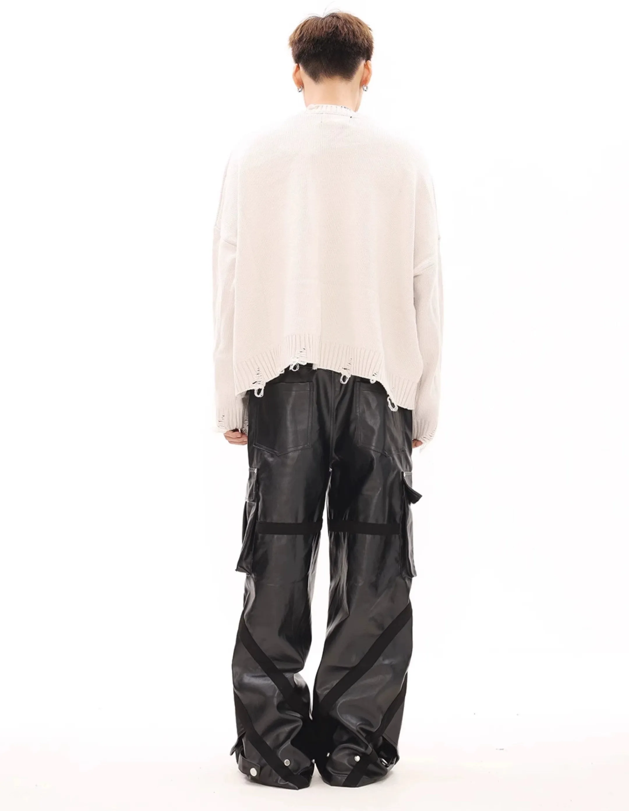 Oversized Cargo Pocket Faux Leather Pants