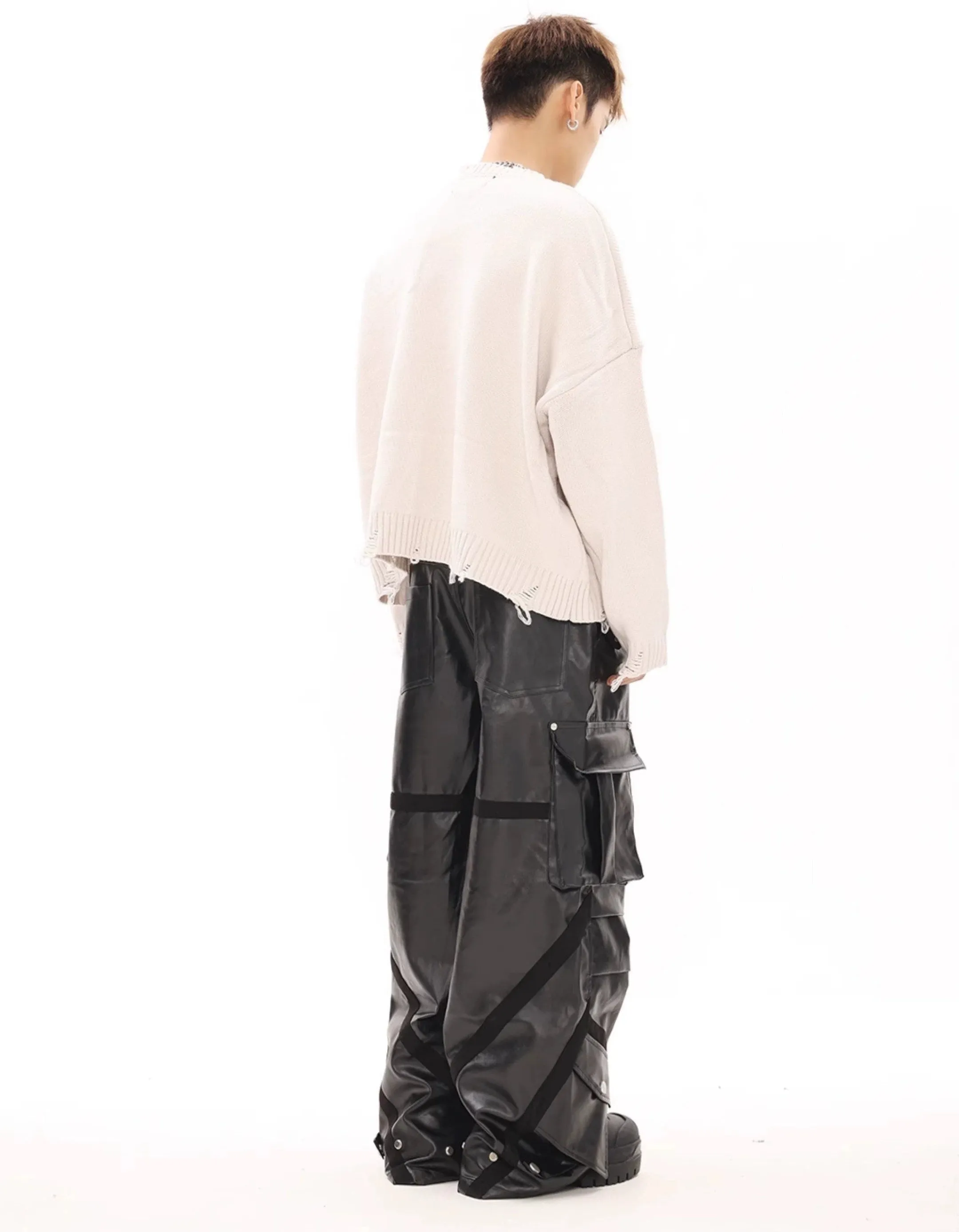 Oversized Cargo Pocket Faux Leather Pants