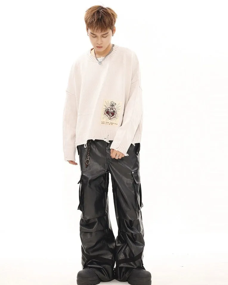 Oversized Cargo Pocket Faux Leather Pants