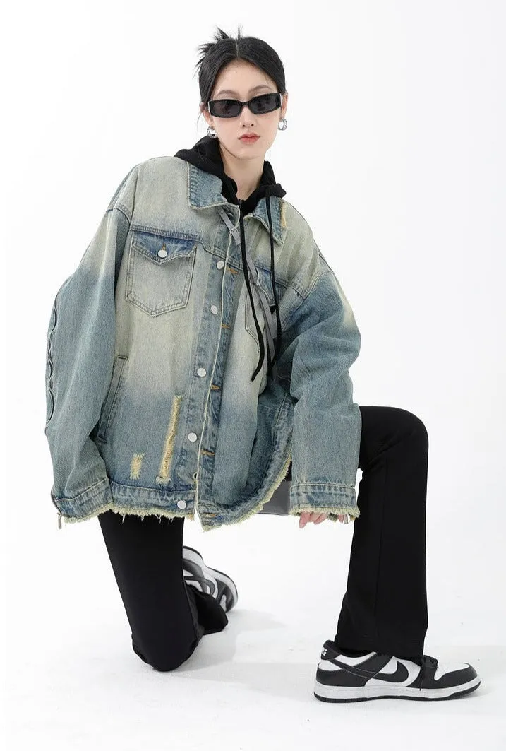 Oversized Distressed Denim Jacket