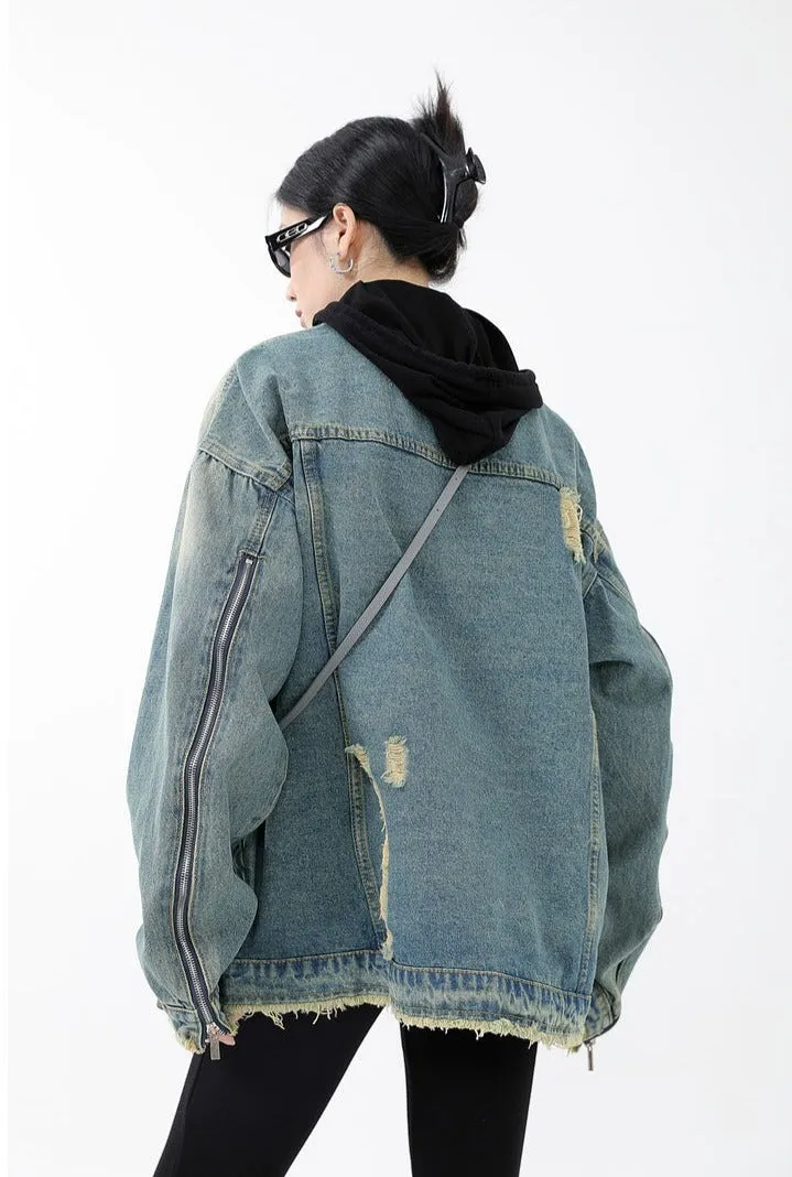 Oversized Distressed Denim Jacket