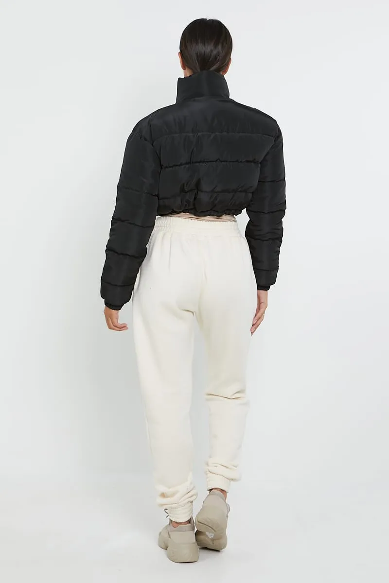 PADDED CROP PUFFER JACKET- BLACK