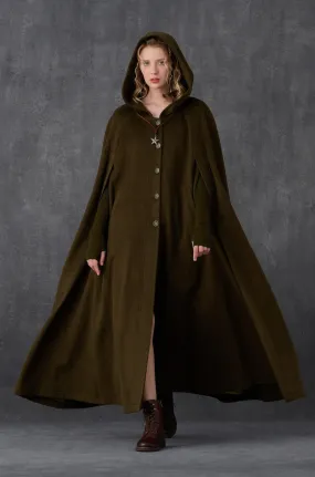 Parini 33 | Maxi Hooded wool coat cloak in olive