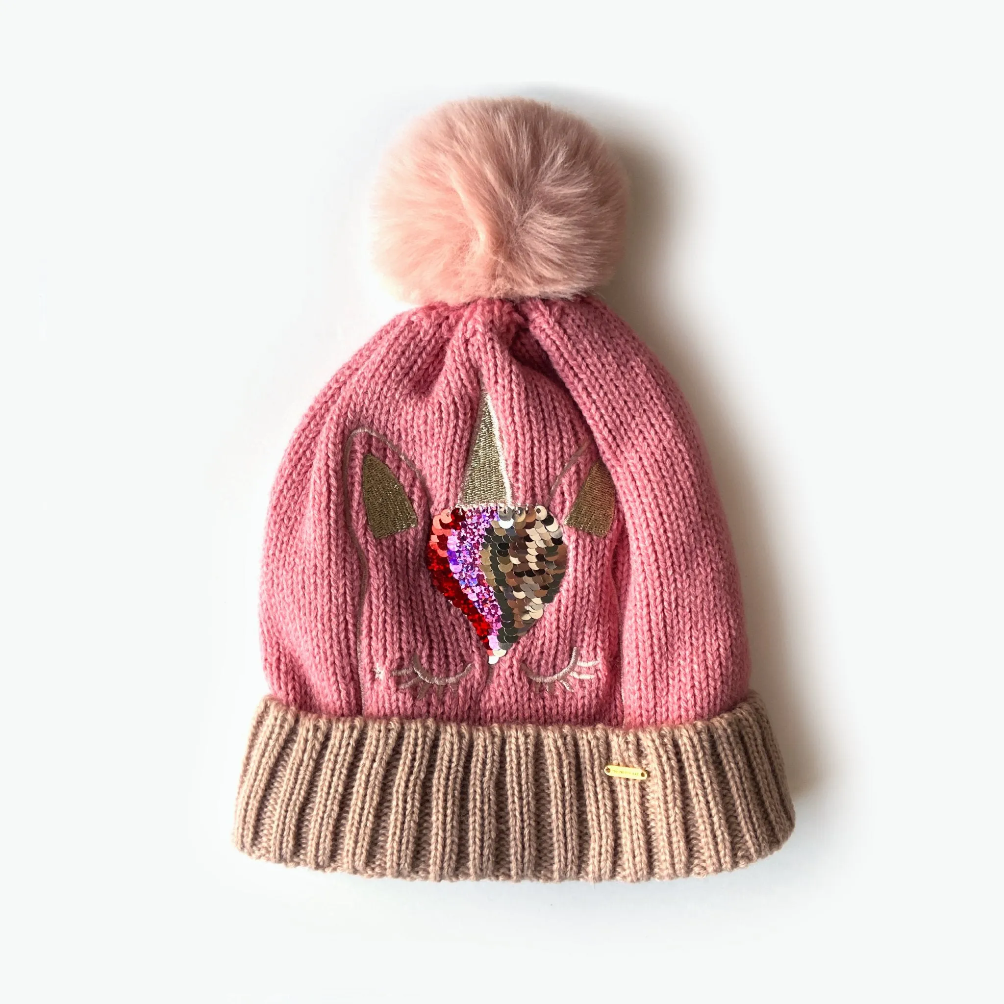 Penny Embroidered Unicorn Kids Beanie - Pink (Age 6-12)