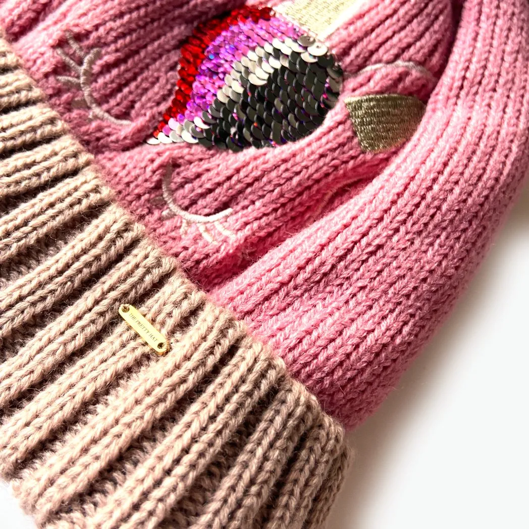 Penny Embroidered Unicorn Kids Beanie - Pink (Age 6-12)