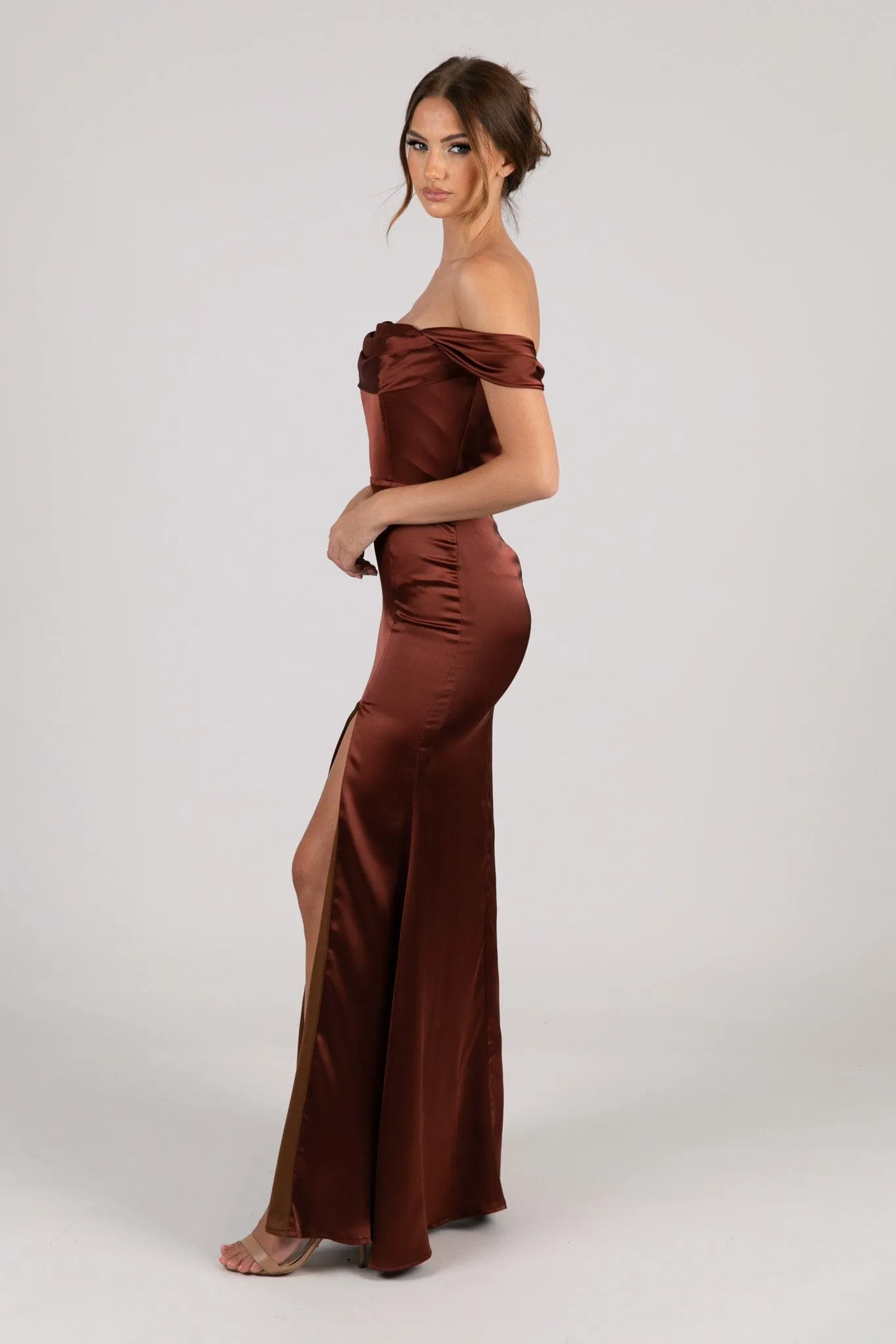 Peyton Strapless Satin Maxi Dress - Mahogany