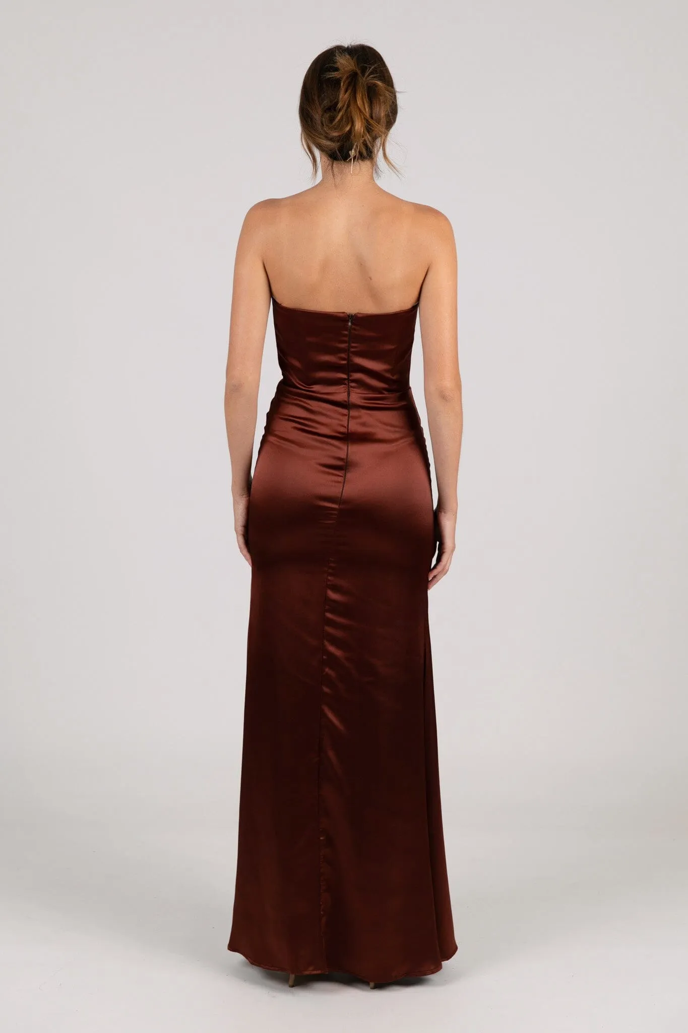 Peyton Strapless Satin Maxi Dress - Mahogany