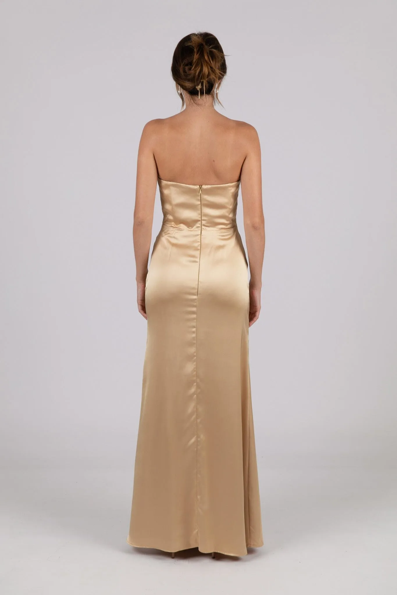 Peyton Strapless Satin Maxi Dress - Neutral Gold