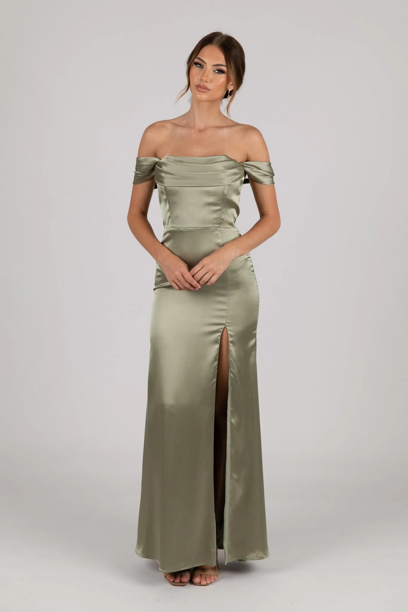 Peyton Strapless Satin Maxi Dress - Sage Green