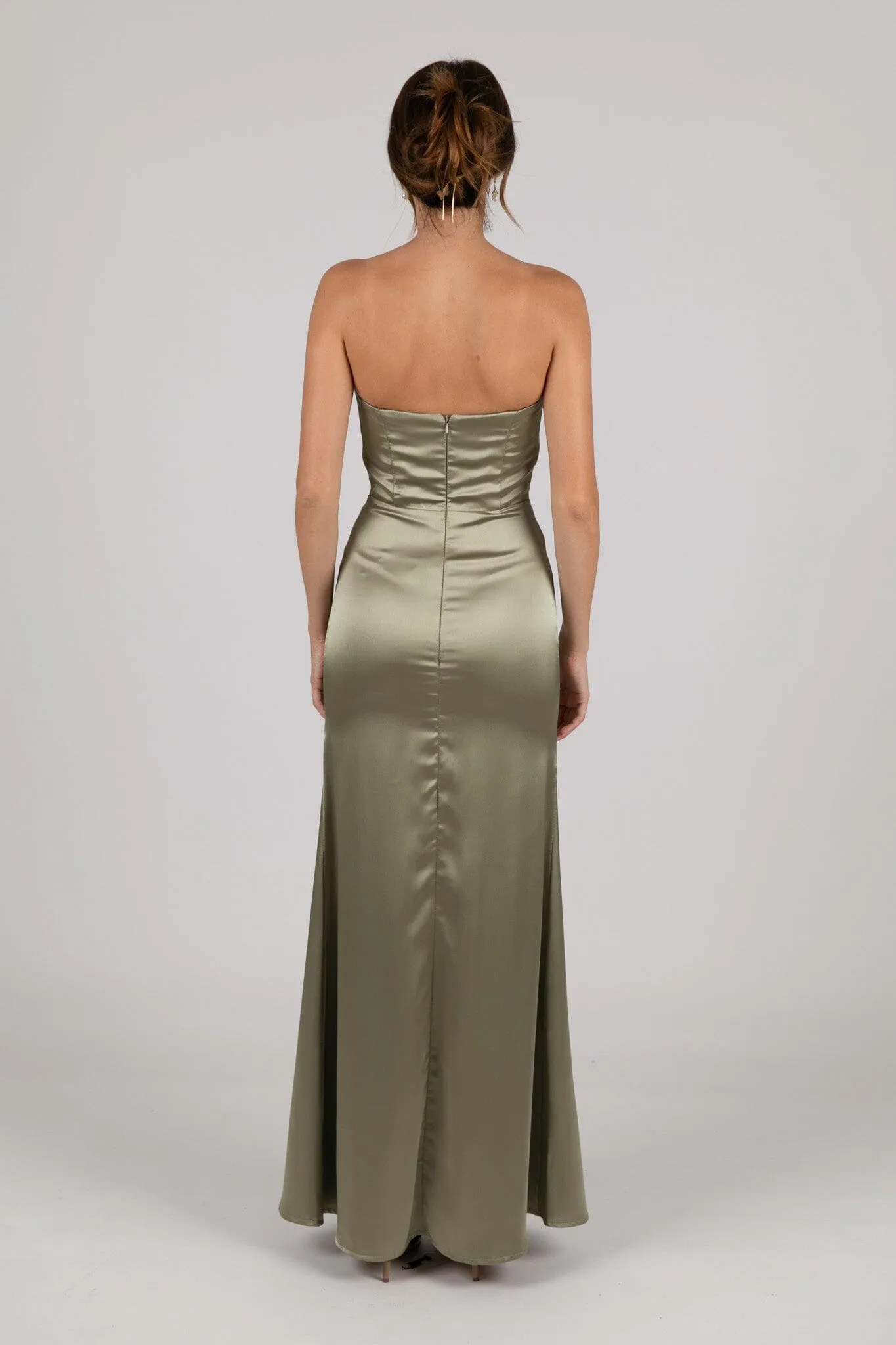 Peyton Strapless Satin Maxi Dress - Sage Green