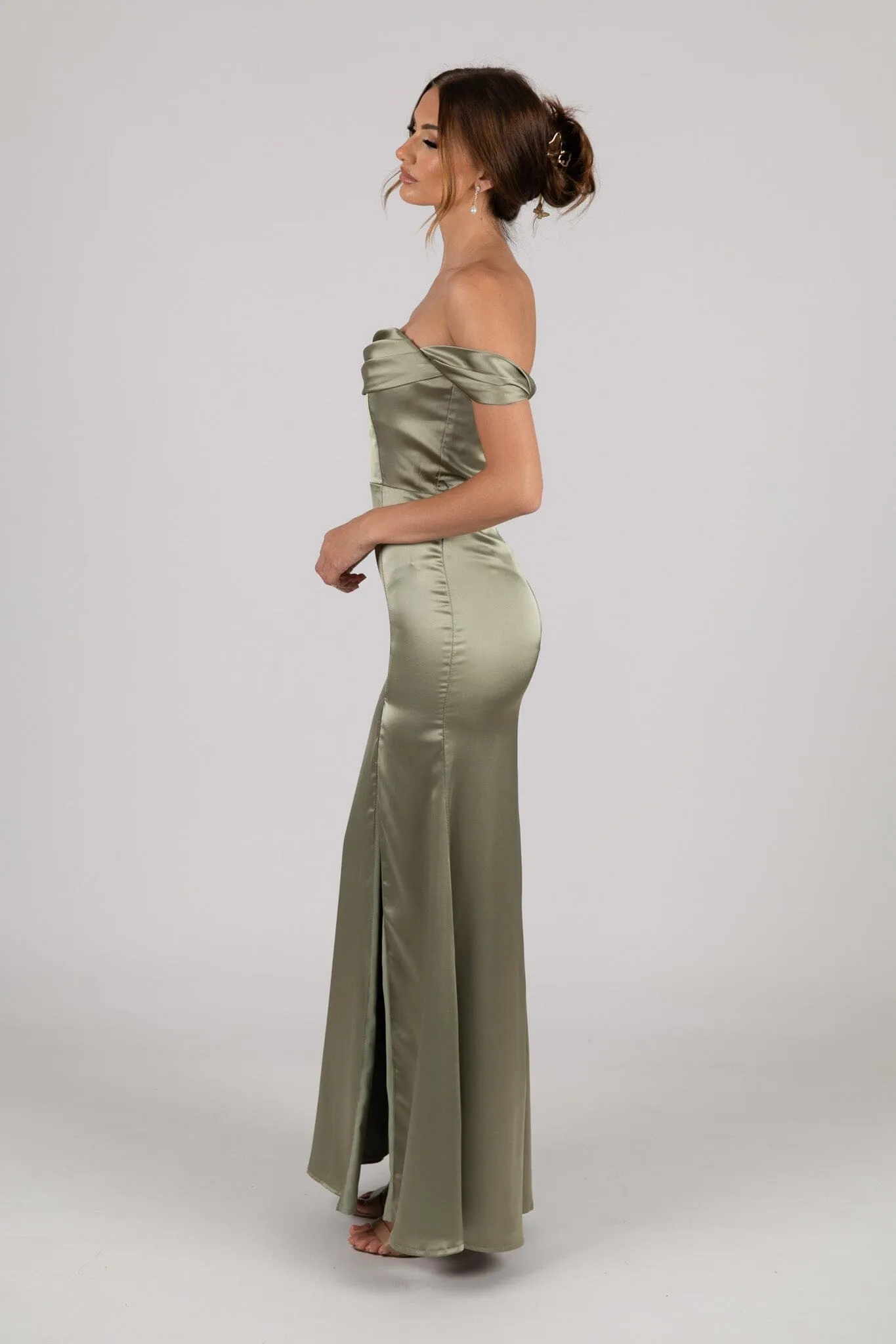 Peyton Strapless Satin Maxi Dress - Sage Green