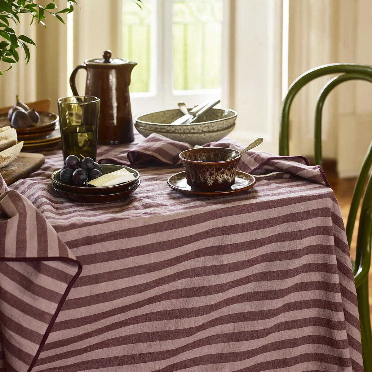 Plum Wine Amberley Stripe Linen Tablecloth