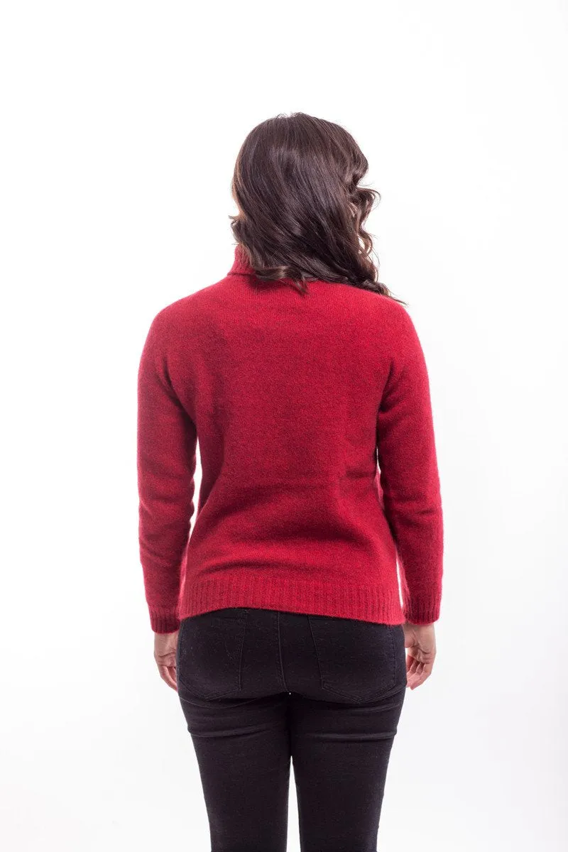 Possum Merino Polo Neck Jersey with Lace Detail