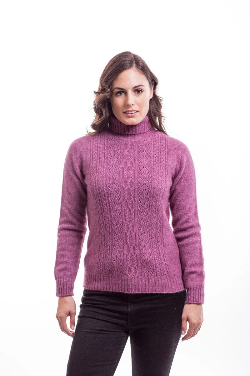 Possum Merino Polo Neck Jersey with Lace Detail