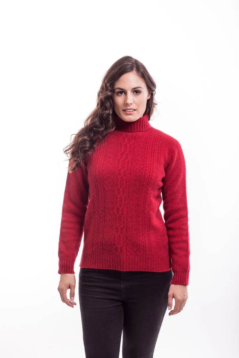 Possum Merino Polo Neck Jersey with Lace Detail