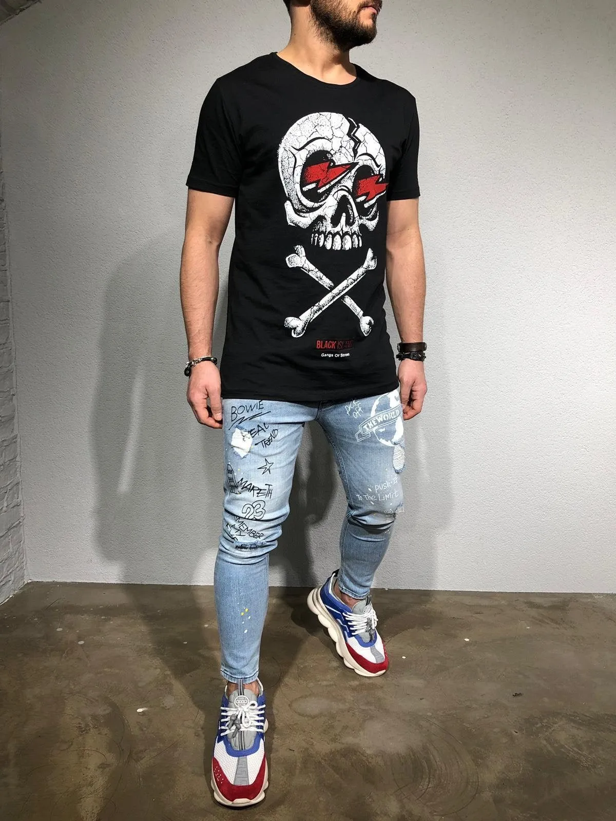 Printed Distressed Ultra Skinny Fit Denim BL164 Streetwear Jeans