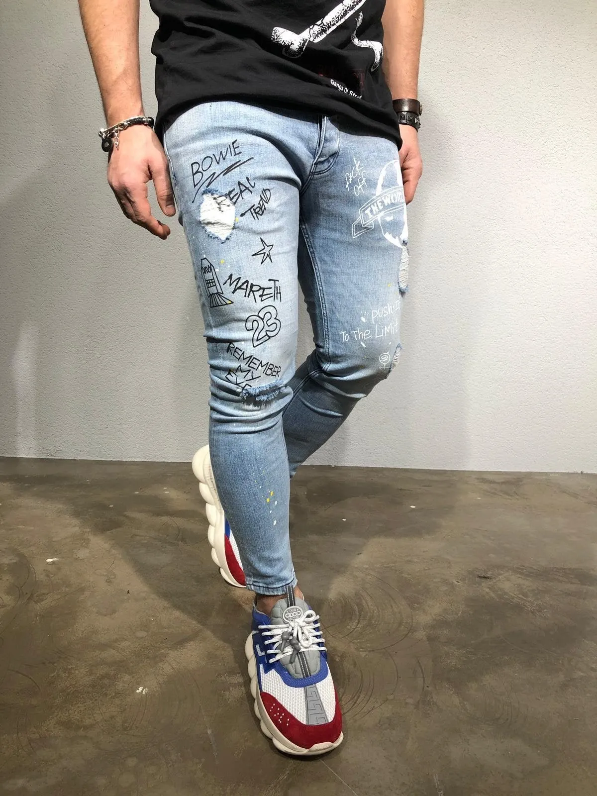 Printed Distressed Ultra Skinny Fit Denim BL164 Streetwear Jeans